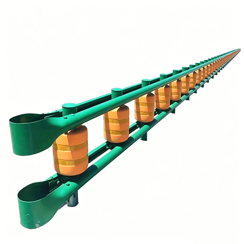 Energy-Absorbing Highway Roller Barrier for Sharp Curves
